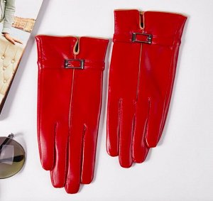 Кожаные женские перчатки, цвет красный, аксессуар ремешок