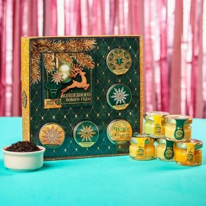 Подарочный набор «Волшебного нового года»: чай чёрный "Лесные ягоды" (50 г.), крем-мед (5 шт. x 30 г.)