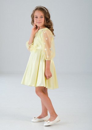 Платье атласное, комбинированное, цвет желтый