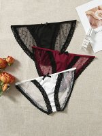 Plus size 3шт Трусики с кружевной отделкой сетчатый