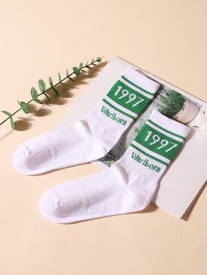 SheIn Мужские носки до середины голени с принтом цифры и буквы