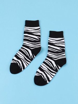 Мужские носки до середины голени с принтом зебры