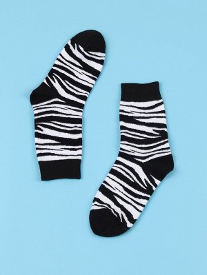 Мужские носки до середины голени с принтом зебры