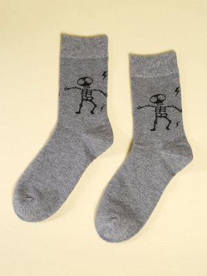 Мужские носки до середины голени с принтом скелета