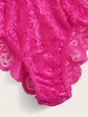 Неоновый розовый кружевной комплект женского белья