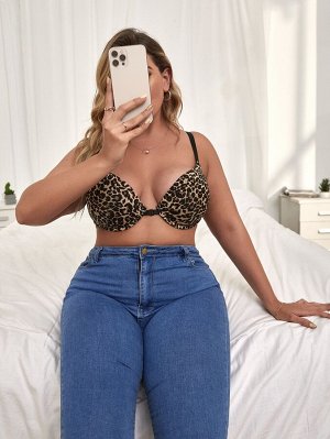 Бюстгальтер с леопардовым принтом на косточках Plus size