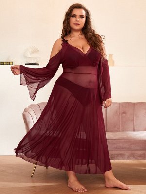 Plus size Платье сетчатый со стрингами без бюстгальтера