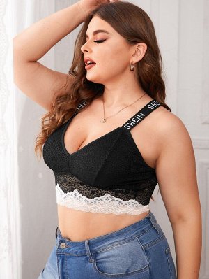 SheIn Plus size Бралетт с кружевной отделкой с текстовой лентой