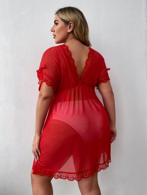 Прозрачное платье  с кружевной отделкой и стринги Plus size