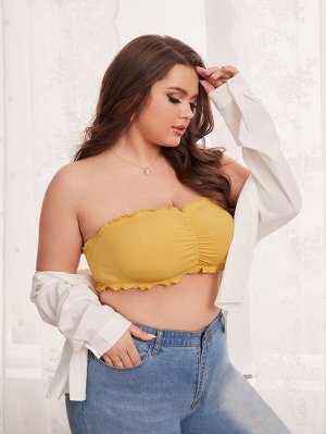 Бралетт в рубчик с волнистой отделкой со сборками Plus size