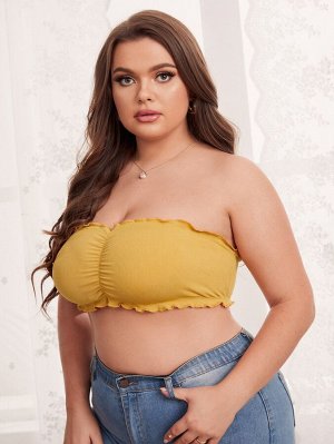 Бралетт в рубчик с волнистой отделкой со сборками Plus size