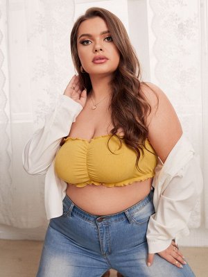 Бралетт в рубчик с волнистой отделкой со сборками Plus size