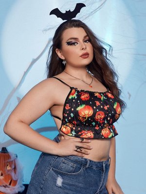 Plus size Бралетт с принтом хэллоуин с оборкой