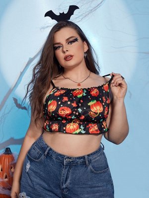 Plus size Бралетт с принтом хэллоуин с оборкой