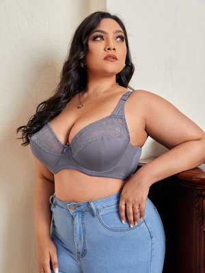 Бюстгальтер с кружевной отделкой на косточках Plus size