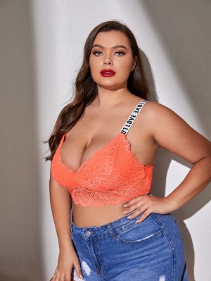 Plus size Бралетт кружевной с текстовой лентой