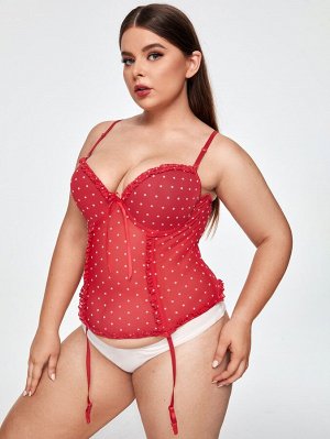 Корсет в горошек с подвязками со стрингами Plus size