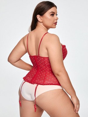 Корсет в горошек с подвязками со стрингами Plus size