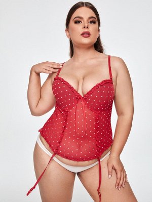 Корсет в горошек с подвязками со стрингами Plus size