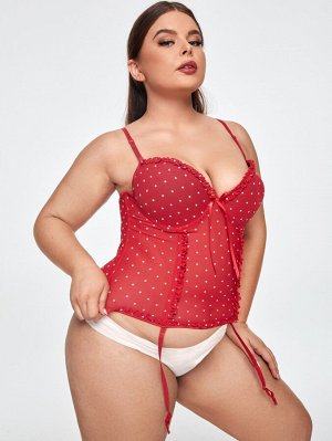 Корсет в горошек с подвязками со стрингами Plus size