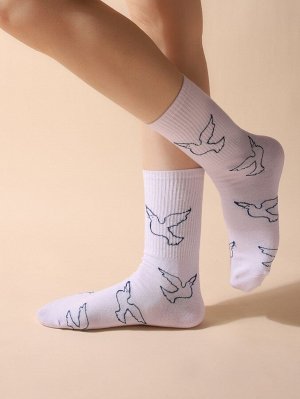 2 пары Мужские носки до середины голени с принтом птицы