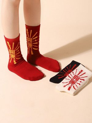 3 пары Мужские носки с принтом "китайский иероглиф"