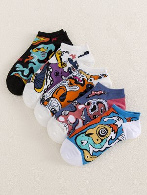 5 пар мужские носки с мультипликационным принтом