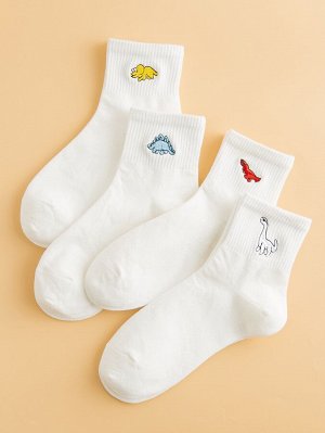 SheIn 4 пары мужские носки с вышивкой животных