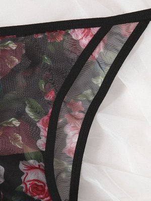 Комплект сетчатого нижнего белья на косточках с цветочным принтом