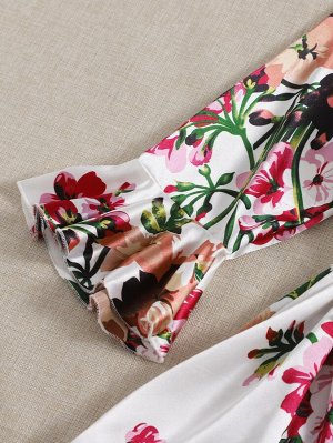 Комплект нижнего белья с цветочным принтом из атласа и халат с поясом