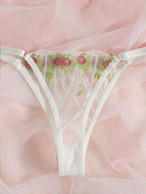Комплект сетчатого нижнего белья на косточках с цветочной вышивкой