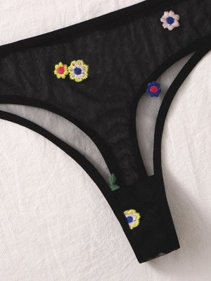 Комплект нижнего белья на косточках с цветочной вышивкой