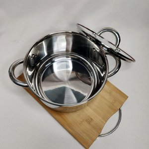 Кастрюля из нержавеющей стали, 24 см/Кастрюля со стеклянной крышкой/Кастрюля для всех типов плит