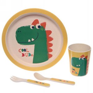 Набор детской посуды из бамбука 5 предметов "Смешной динозавр"