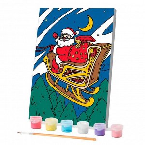 Картина по номерам «Дед Мороз в санях» 21х15 см
