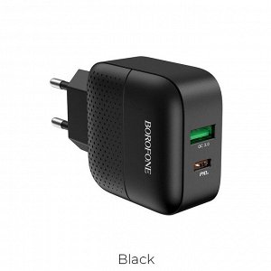 NEW Сетевое Зарядное устройство BOROFONE BA46A Premium USB+USB Type-C, 3A, черный