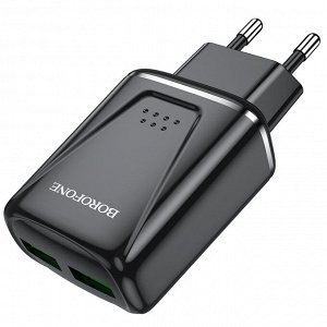 NEW Сетевое Зарядное устройство BOROFONE BA54A Wide road 2*USB, черный