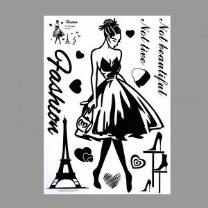 Наклейка пластик интерьерная чёрная "Девушка в пышном платье" блёстки 50х70 см 7040463