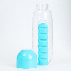 Бутылка для воды 700 мл, с таблетницей, голубой