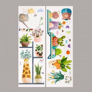 Наклейка пластик интерьерная цветная "Растения в горшочках-зверятах" 30х90 см набор 2 листа 7025910