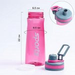 Бутылка для воды &quot;Sports&quot;, 1000 мл, прозрачная, розовая , 9х25.5 см