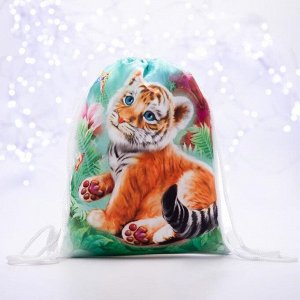Мешок-рюкзак новогодний, 21 ? 29 см, отдел на шнурке, цвет зелёный, «Тигрёнок и колибри»