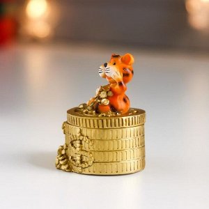 Шкатулка полистоун "Тигруша на золотых монетках" МИКС 7,2х5,2х5,2 см