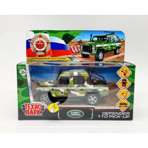 DEFPICKUP-12SLMIL-ARMGN Машина металл свет-звук LAND ROVER DEFENDER PICКUP КАМУФЛЯЖ 12 см, двер,кор. Технопарк в кор.2*36шт