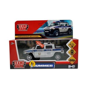 HUM2PICKUP-12SLPOL-SR Машина металл свет-звук HUMMER H2 PICKUP ПОЛИЦИЯ 12 см, двери, багажн, кор. Технопарк в кор.2*36шт