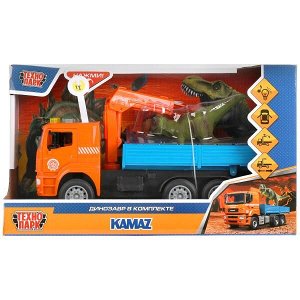 KAMCRN-28PLDN-OGBU Машина пластик свет-звук KAMAZ МАНИПУЛЯТОР 28 см, дин, двер, инер, оран, кор Технопарк в кор.2*12шт