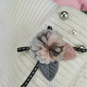 Зд1249-03 Шапка платочной вязки с отворотом на завязках Flower белая