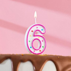 Свеча для торта «‎Горошек»‎, цифра 6, блестки, 7 см, МИКС