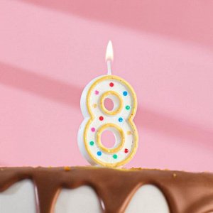 Свеча для торта «‎Горошек»‎, цифра 8, блестки, 7 см, МИКС