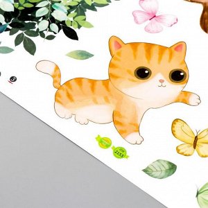 Наклейка пластик интерьерная цветная "Котята и дерево" 30х90 см набор 2 листа